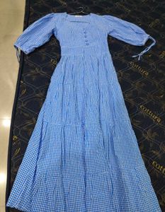 Blue Gingham Tiered Maxi Dress