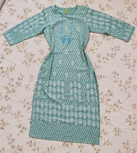 Mint Green Printed Straight Kurta