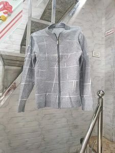 Men's Grey Zip-Up Knit Sweater