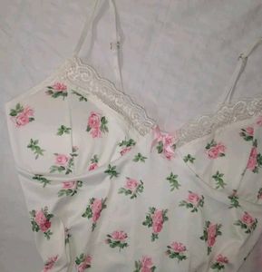 White Floral Print mini dress with Lace Trim