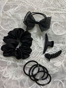 Black Lace &amp; Fur Bow Hair Clip