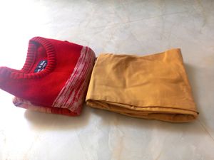 New 5-6 Years Boy's Tan Chino &amp; Red Sweatshirt