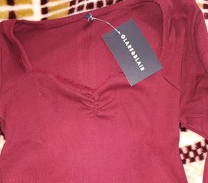 Ribbed sweetheart neck Long Sleeve Top