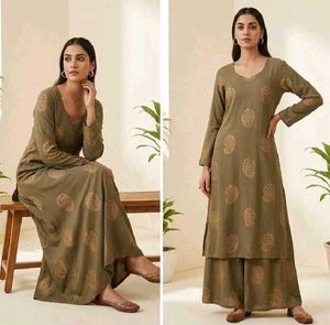 Elegant Olive Green Kurta Set with pilao