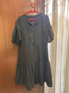 Chic Black Puff Sleeve Tiered Dress