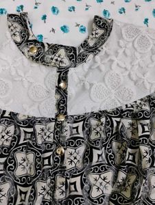 Stylish Printed Kurta with Lace Neckline