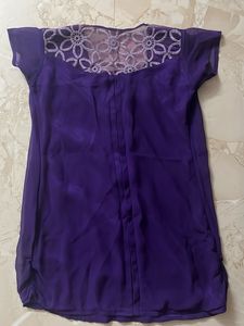 Purple Sheer Blouse with Lace Detail
