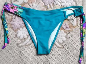 Teal Bikini Bottom with Floral Ties