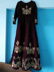 Embroidered Velvet Ethnic Gown