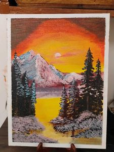 Vibrant Sunset Mountain Landscape Painting