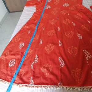 Orange Block Print Kurta Set with Dupatta