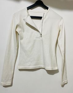 Cream Quarter Zip Long Sleeve Top