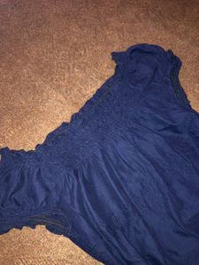 Navy Blue Embroidered Smocked Dress
