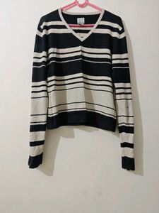 Striped V-Neck Pullover Sweater
