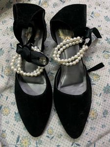 black pearl block heels