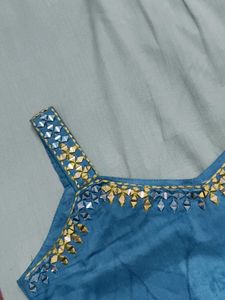 In Stree Teal Blue Cotton Embroidered Kurta Set