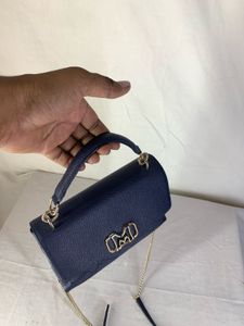 Metrocity Navy Blue Quilted Leather Crossbody Bag