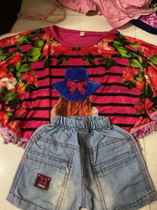 Cute Floral Top & Denim Shorts Set
