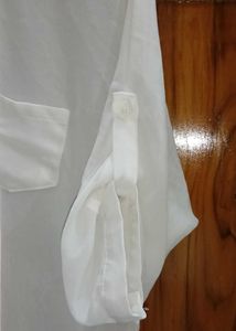 Sheer White Roll-Up Sleeve Button-Down Shirt