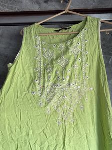 Lime Green Embroidered Kurta