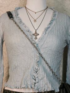 Cute Baby Blue Ruffle Cardigan