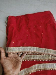 Elegant Red Dupatta with Embellishments