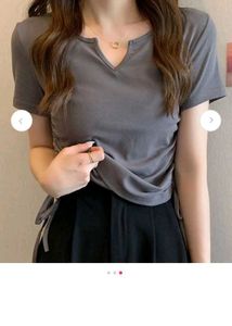 Lulu&amp;sky Chic Ruched V-Neck T-Shirt