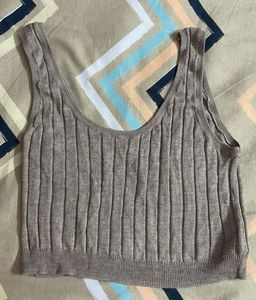 H&amp;M Rib Knit beige Crop Top