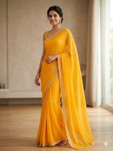 Vibrant Yellow Chiffon Saree