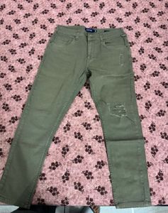 Blue Saint Olive Green Distressed Jeans