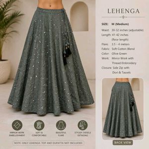 Olive Green Mirror Work Lehenga