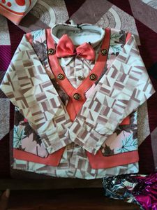Cute Boys' Printed Shirt with Vest and Bowtie