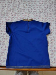 royal blue ethnic top with Embellished Collar