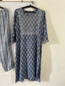 Women's greyish blue Printed Kurta Set