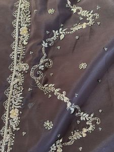 Brown Zardozi Work Silk Satin Saree