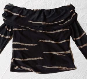 Off-Shoulder Striped Mesh Top