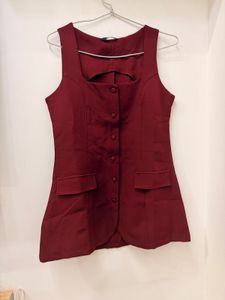 Shein Maroon Sleeveless Button-Up Dress