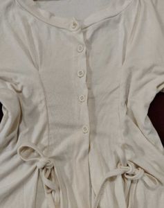 Cream Button-Up Tie Waist Top