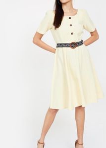 Women's Yellow Button-Up A-Line Dress