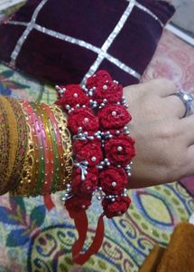 Red Floral Crochet Bracelet