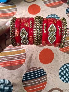 Red Bridal Bangles Set with Kundan Work