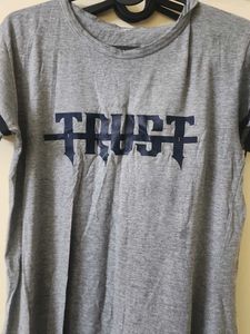 Grey T-shirt Dress with "Trust" Print