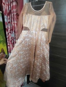 Elegant Peach Gown with Floral Embroidery
