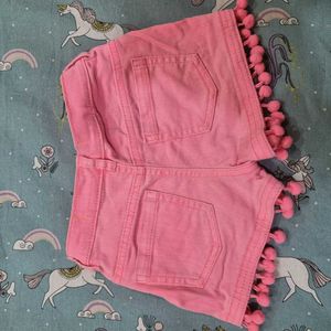 Cute Pink Shorts with Pom-Pom Detail