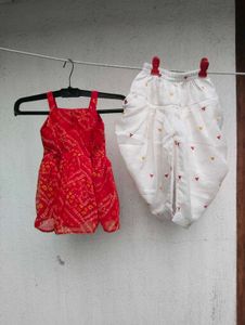 Cute Red Bandhani Kurta Dhoti Set