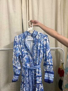 Blue & White Floral Print Dress