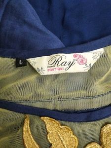 Elegant Navy Blue Dress with Gold Embellishments