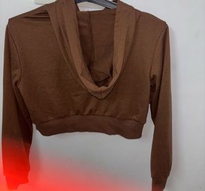 Brown Cropped Zip-Up Hoodie