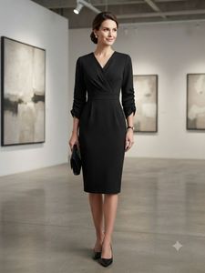 Classic Black V-Neck Sheath Dress