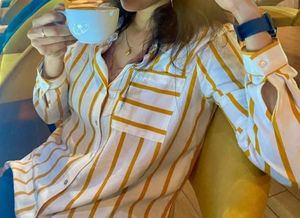 Striped Button-Up Shirt with Cut-Out Sleeves
